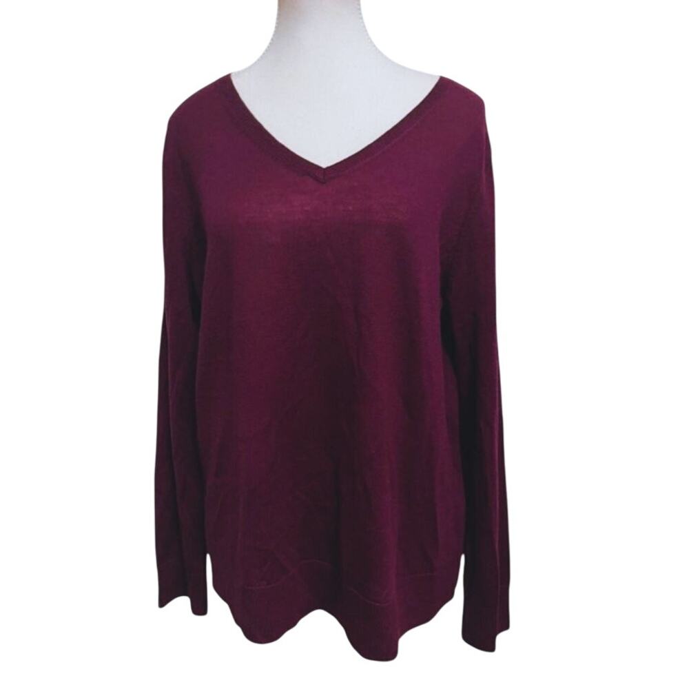 NEW Talbots Plus-size 1X Merino Wool V-neck Sweater Lightweight Merlot Color